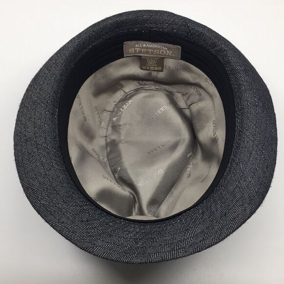 All American Stetson fedora hat black and gray chevron polyester Sz Small/Medium - Picture 9 of 16